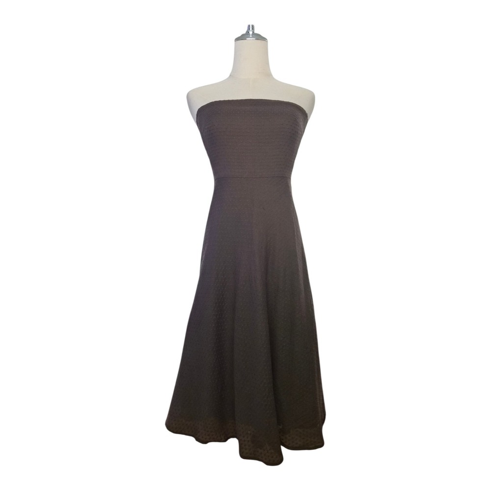 J.Crew Strapless Swiss Dot Midi Dress Brown Cotton A-Line Mid 2000s Y2K Size 2